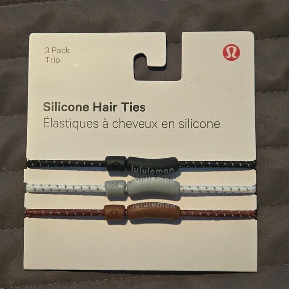 NWT Lululemon Silicone Hair Ties *3 Pack - Black/White/Dark Brown - Picture 1 of 2